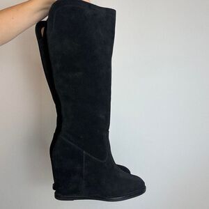 Johnston & Murphy Vintage Y2K Wedge Black Suede Leather Tall Boots